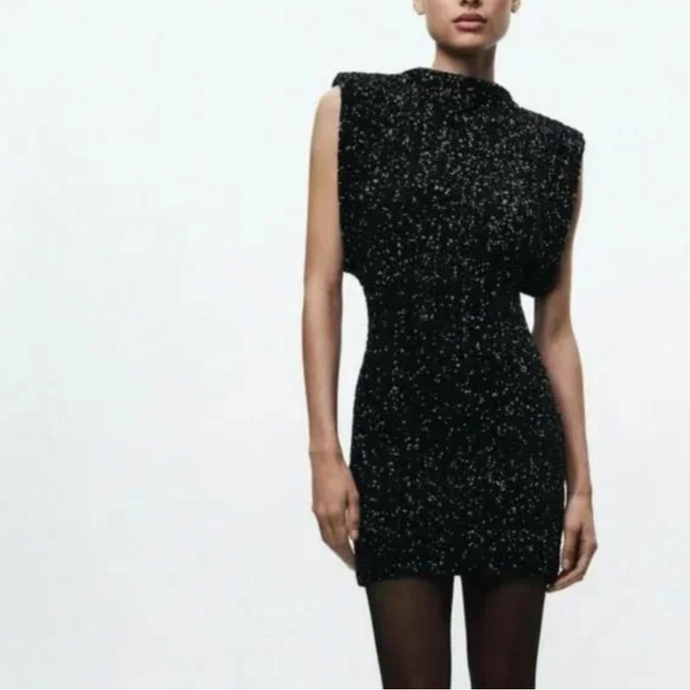 Zara SHOULDER PADS SEQUIN DRESS